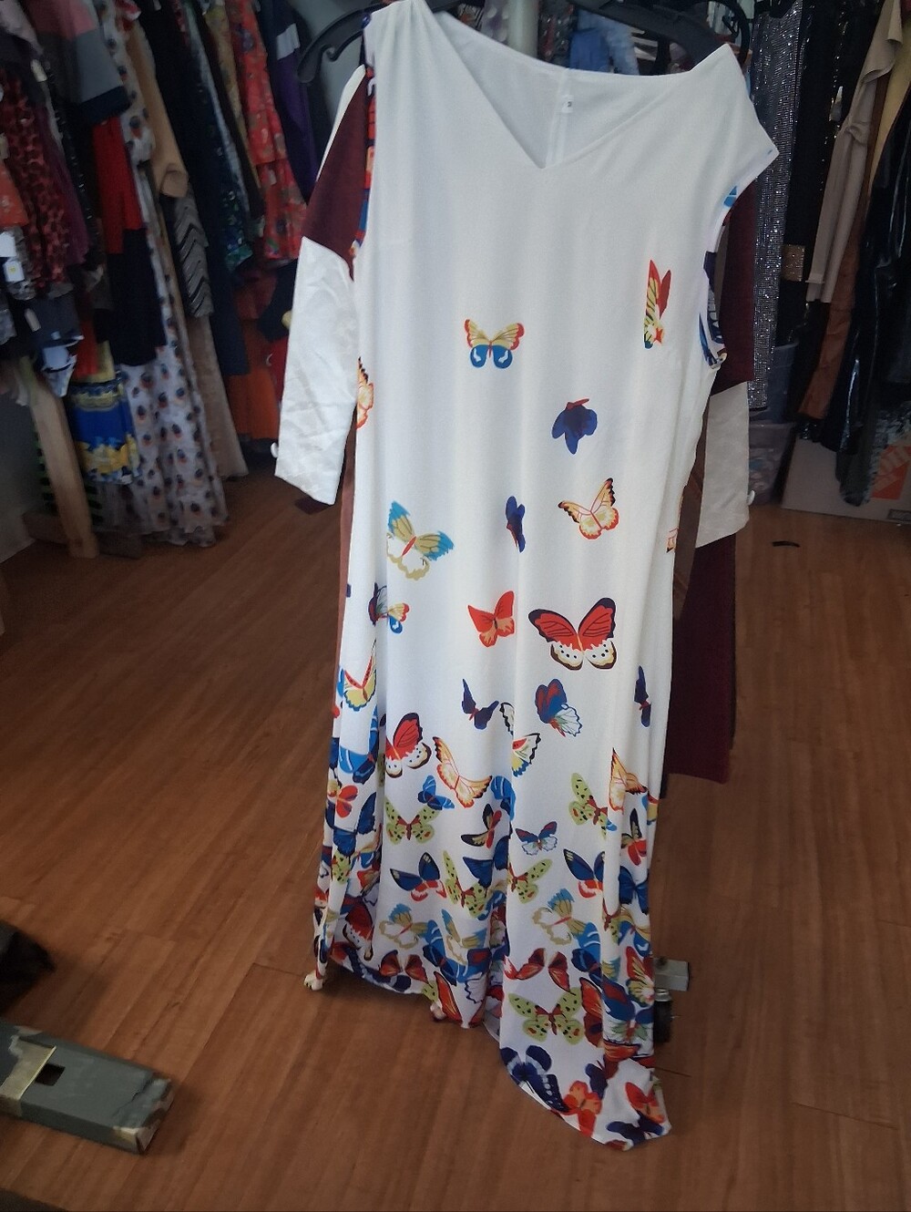 Girls White Butterfly Print Casual Dress